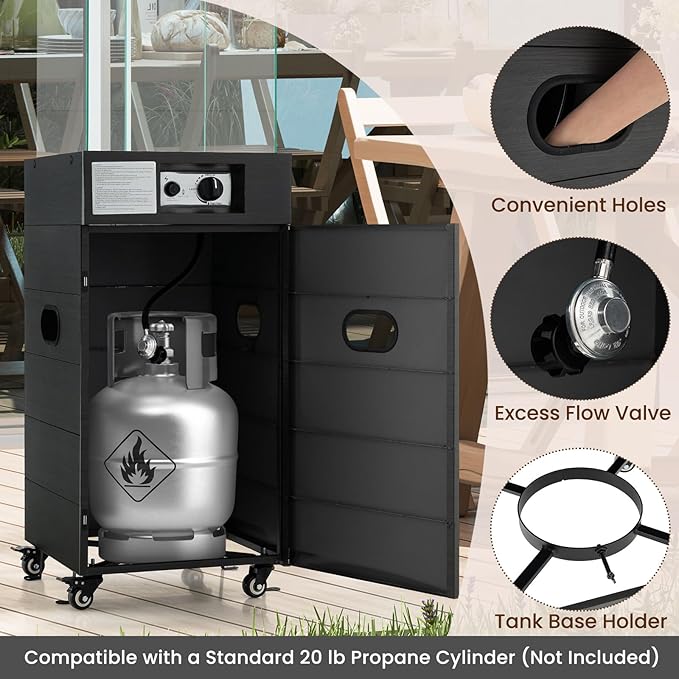Tangkula Outdoor Heater, 40,000 BTU Propane Patio Heater with Tempered Glass Tube, Stainless Steel Burner, Wheels and Cover, Patio Heater for Outdoor Use, Porch, Backyard (Black)