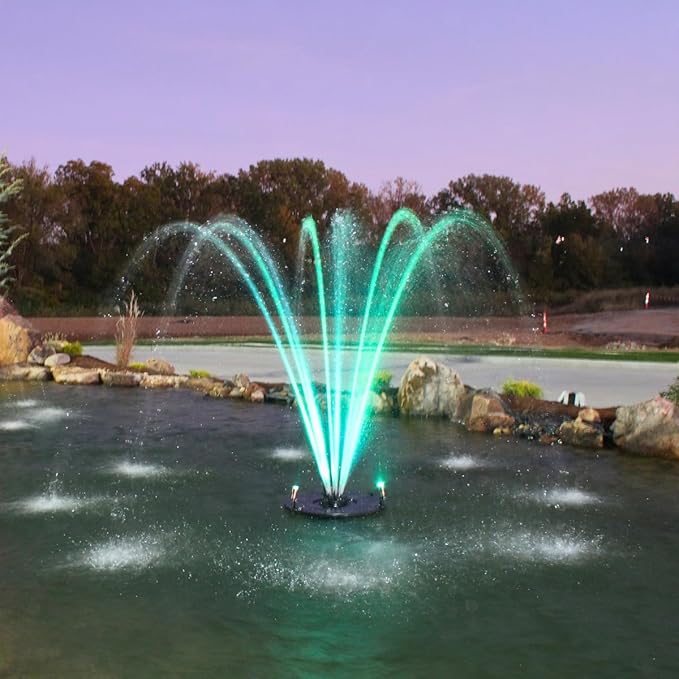 HALF OFF PONDS Floating Fountain, 1/3 HP Pond Aerator, 100 ft Cord, 5,200 GPH Water Pump, 9 Spray Patterns, White LED Lights, Energy-Efficient, for Ponds & Water Gardens