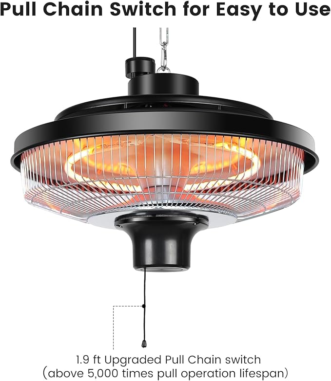 Hanging Patio Heater, 1500W Electric Infrared Heaters for Home, Gazebo, Garage, Greenhouse, Ceiling Mount with Overheat Protection, IPX4 Water Resistance, Adjustable Height (Silver)