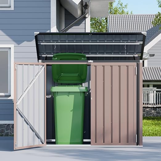 3'x5' Outdoor Trash Can Storage, Metal Storage Bike Shed, Waterproof Garbage Can Organizer with Chain Lid, Outdoor Storage Clearance for Patio, Garden, Backyard, Rose Gold - Image 6