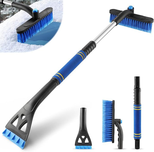 LivTee 32" Extendable Ice Scraper & Snow Brush for Car Windshield, 360?? Rotating Snow Removal Tool for Cars, Trucks & SUVs, Automotive Winter Essentials & Car Accessories for Men, Blue by LivTee
