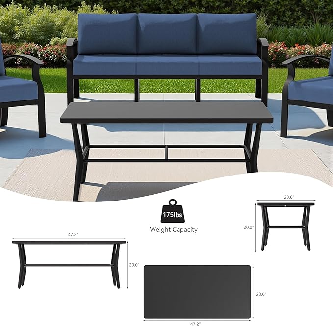 Aluminum Patio Furniture Set with Rectangular Coffee Table, 5 Seats Outdoor Patio Conversation Sets w/5.1" Cushions,Patio Conversation Sets for Garden, Backyard, Porch-Navy