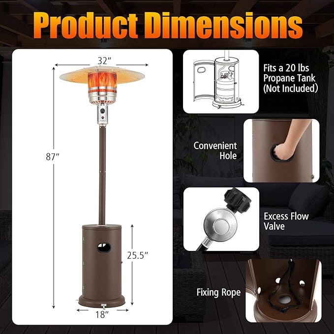 Giantex 50,000 BTU Propane Outdoor Heater, Patio Heater w/Round Table Design, Stainless Steel Burner, Tip-Over & Flame-Out Protection, Propane Heater w/Wheels for Backyard, Garden, Commercial (Bronze)