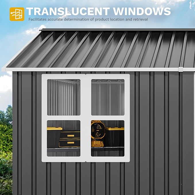 DWVO 10' x 8' Outdoor Storage Shed, Waterproof Metal Garden Shed with Windows, Lockable Doors, and Sloped Roof for Patio, Backyard, Lawn, Tool Storage, Bike Shed, Pet Shelter (Gray + White) - Image 5