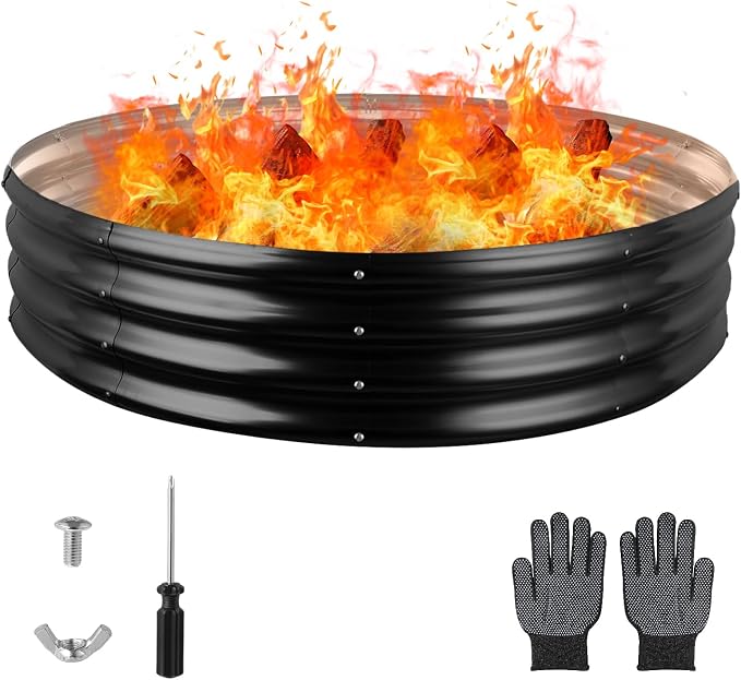 Raynesys 60 Inch Round Galvanized Fire Pit Ring, Round Galvanized Fire Ring, 5 Feet Diameter Round fire Pit, Outdoor fire Pit for Backyard, Camping, Bonfire, Black by Raynesys
