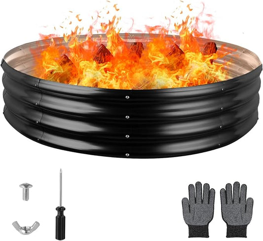 Raynesys 60 Inch Round Galvanized Fire Pit Ring, Round Galvanized Fire Ring, 5 Feet Diameter Round fire Pit, Outdoor fire Pit for Backyard, Camping, Bonfire, Black by Raynesys
