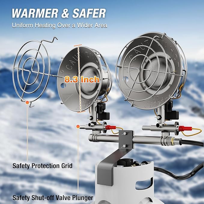 30000 BTU Propane Heater Outdoor, Double Tank Top Cordless Radiant Gas Heater, Tip-Over Protection, Safety Shut-off Valve for Patio, Camping, Fishing, Garage