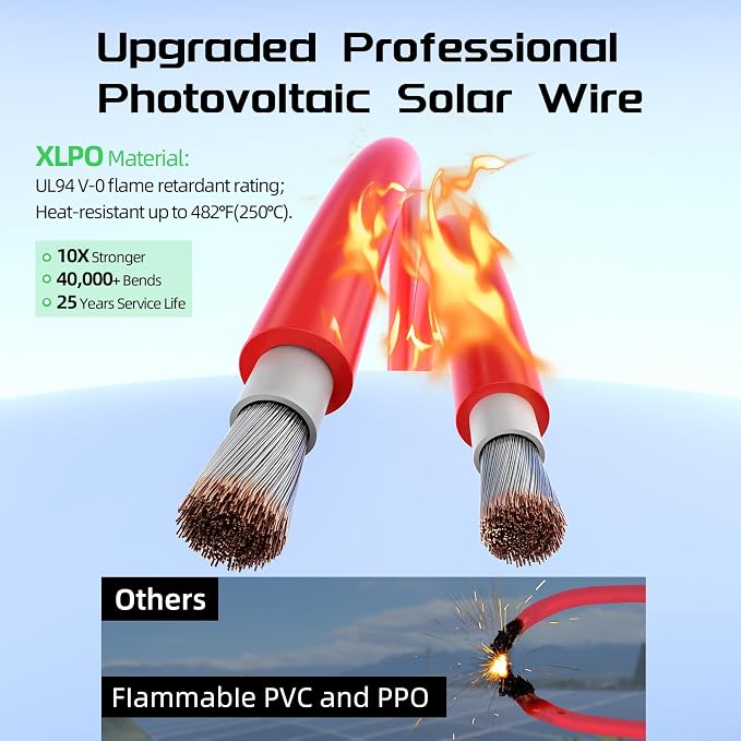 Bateria Power Solar Panel Cable 100FT Solar Extension Cable, 10AWG (6mm²) Tinned Copper Wire for Outdoor Automotive RV Boat Marine Solar Panel- Red (10AWG 100FT) - Image 3