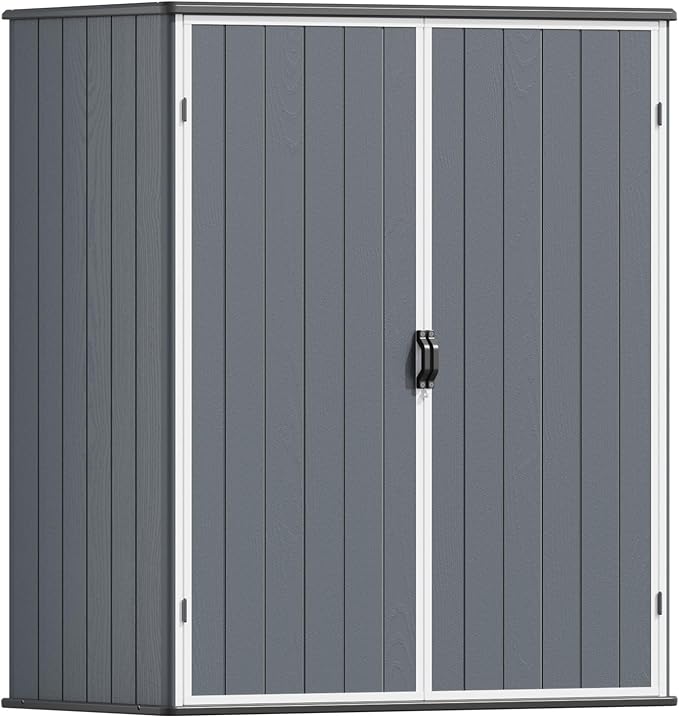 Patiowell 5x3 FT Resin Outdoor Storage Shed with Floor, Plastic Waterproof Outdoor Storage Cabinet, Garden Organizer Shed with Lockable Door for Patio Furniture, Pool Accessories, Dark Gray by Patiowell