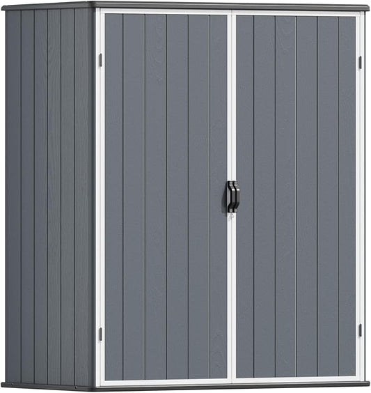 Patiowell 5x3 FT Resin Outdoor Storage Shed with Floor, Plastic Waterproof Outdoor Storage Cabinet, Garden Organizer Shed with Lockable Door for Patio Furniture, Pool Accessories, Dark Gray by Patiowell