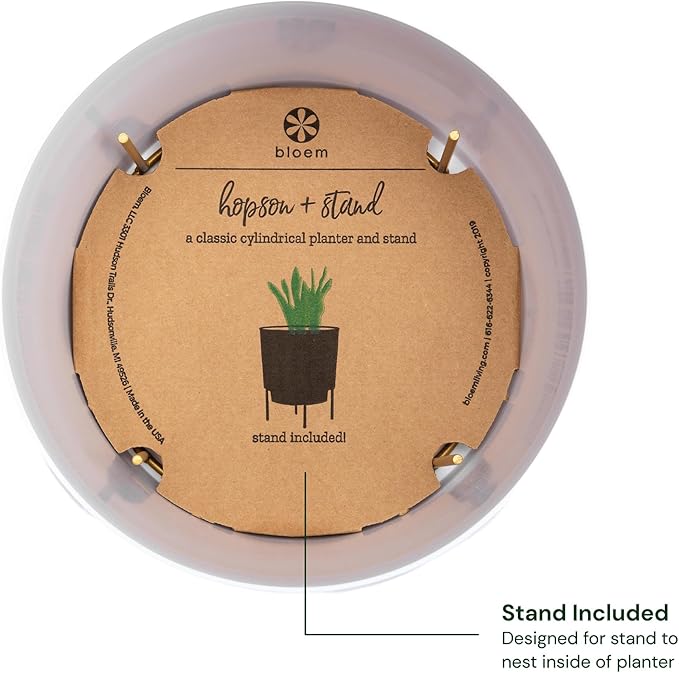 Bloem Hopson Decorative Resin Cachepot with Metal Stand, 10" Indoor and Outdoor Planter with Gold Metal Stand, White