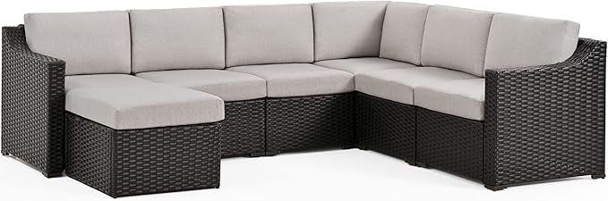 HAPPATIO 7 Piece Patio Conversation Set,Rattan Wicker Outdoor Sectional Sofa,All-Weather Patio Furniture Set,Multiple Combination Sofa. Patio sectional Set for Patio and Balcony.(Brown/Gray)