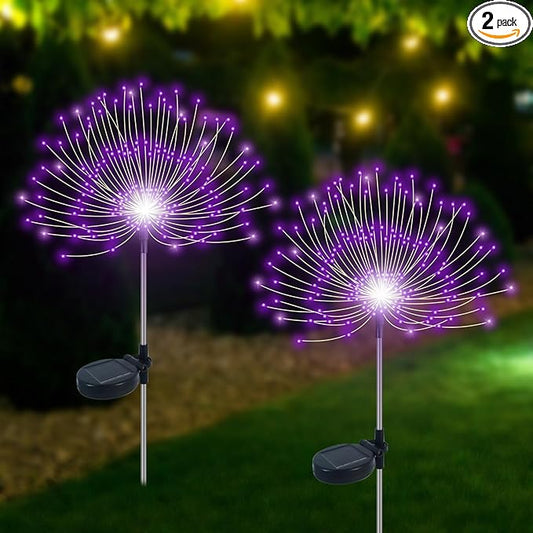 Solar Garden Lights Outdoor Waterproof, 2 Pack 120 LED Solar Firework Lights Decorative Garden D??cor Outside for Flowerbed Pathway Party Christmas Decoration, Purple