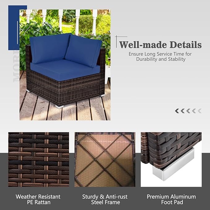 Tangkula 6 Pieces Patio Furniture Set, Outdoor Wicker Conversation Set with Glass Coffee Table, Wicker Sofa Set with Back & Seat Cushions, Rattan Sectional Conversation Set for Backyard Garden
