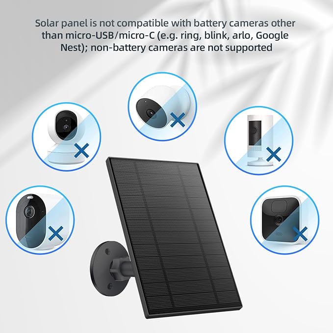 5W Solar Panel for Security Camera, Solar Panel with Micro USB & USB-C Port for DC 5V Outdoor Rechargeable Battery Camera, IP65 Waterproof, 360° Adjustable Security Mount, 9.8ft Cable (2, Black) - Image 8