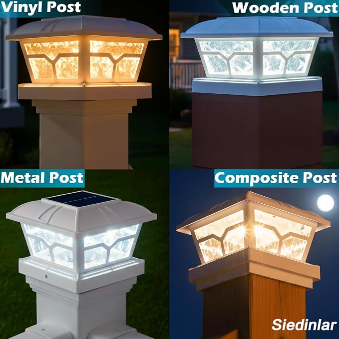 SIEDiNLAR Solar Post Cap Lights Outdoor 2 Color Modes 8 LEDs for 4x4 5x5 6x6 Posts Fence Deck Patio Decoration Warm White & Cool White Lighting White (6 Pack) - Image 4