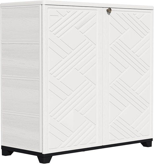 ZZM Indoor/Outdoor Storage Cabinet Waterproof, 34"x15"x34" Plastic Outdoor Storage Box for Garden Balcony Bathroom, All Weather Outdoor Storage Clearance, DIY Usage, with 1 Shelf (White) by ZZM
