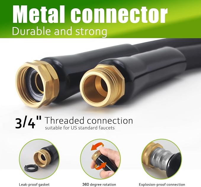Non-Expandable Garden Hose 75feet, Flexible Water Hose with 10 Function Hose Nozzle, Lightweight, Tangle Free, Rust Proof for Yard (Black) - Image 3