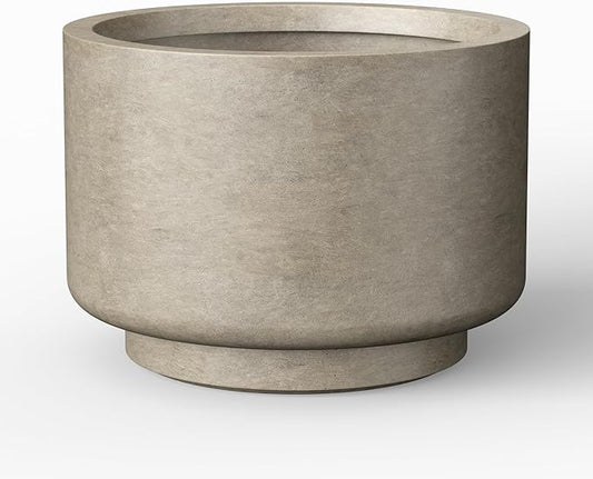 Kante 12.6 Inch Dia Concrete Planter, Round Pedestal Design Garden Pot for Indoor Outdoor Plants, Modern Flower Pot with Drainage Hole and Rubber Plug, Weathered Concrete