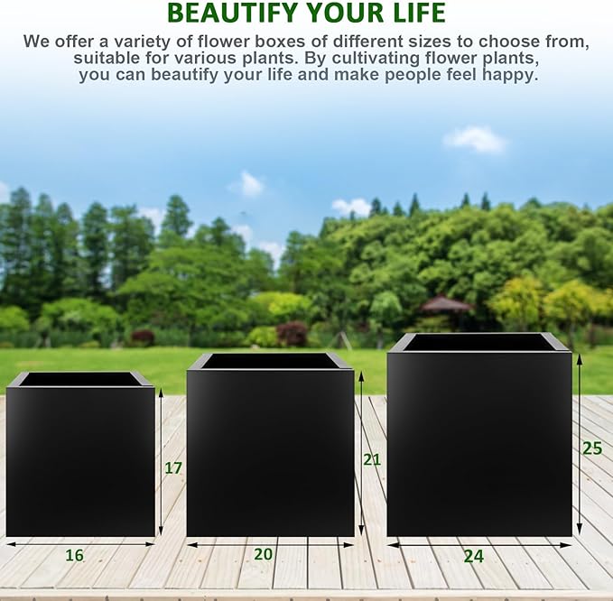 Square Metal Planter Box 20"x20"x21", Heavy Duty Galvanized Steel Planter Rust Resistant for Indoor Outdoor Patio Porch Commercial Residential