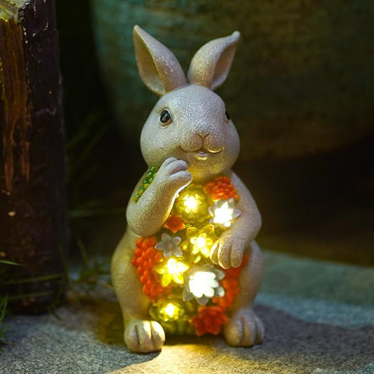 Nacome Solar Garden Outdoor Statues Bunny with Succulent and 7 LED Lights – Lawn Decor for Patio, Balcony, Yard Ornament - Chrismtas Gifts for Mom Grandma