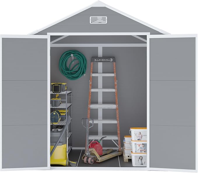 YOPTO 6x5 FT Resin Storage Shed,Garden House with Floor & Lockable Door,Waterproof Plastic Tool Sheds W/Slanting Roof Visual Window & Air Vents for Bicycles,Lawnmowers,Lawn,All Weather Use,Gray - Image 23