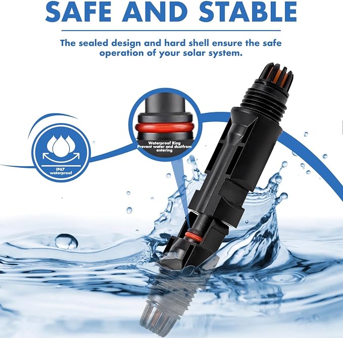100 PCS Solar Panel Connectors, 50-Pairs+ 2 Spanners Solar Connector IP67 Waterproof 1000V 30A Photovoltaic Connector for Solar Panel System （10AWG） - Image 5