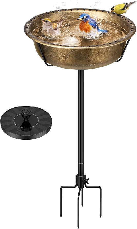 VIVOHOME Bird Bath with Solar Fountain for Outside, Weather-Resistant ABS Birdbath Bowl with Solar Powered Pump, Metal Ground Stake for Outdoor, Garden, 1.45 Gallons, Copper