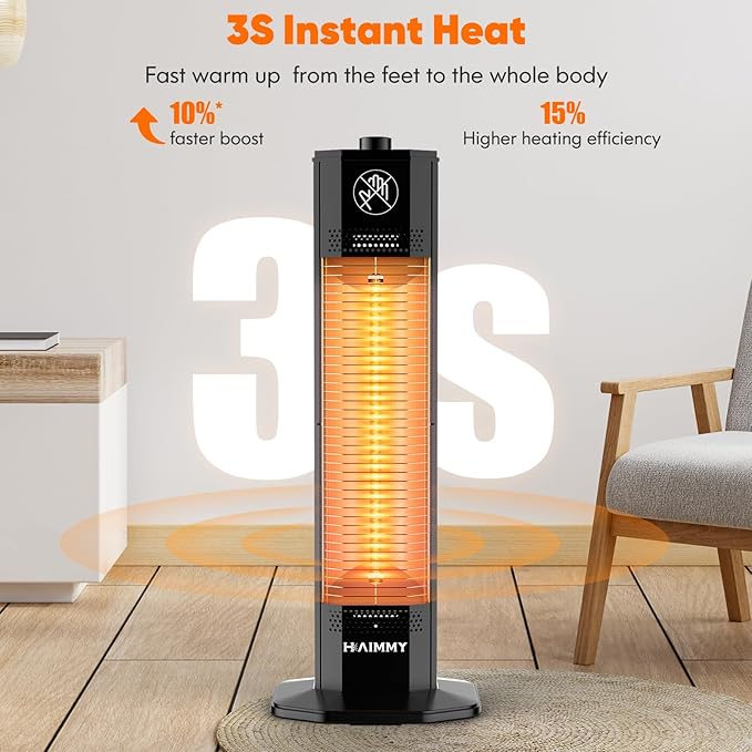Outdoor Electric Patio Heater, Haimmy 27- inch Outdoor Electric Patio Heater, 1200W Instant Heating, 2 Heat Levels, Tip-Over & Overheat Protection, IPX5 Waterproof Tower Space Heater