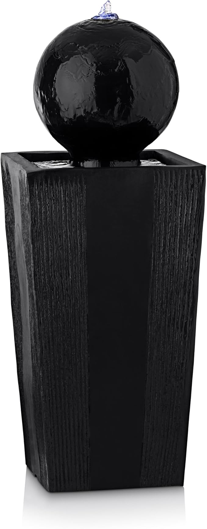 Alpine Corporation GIL786 Outdoor Floor Modern Sphere and Pedestal Soothing Waterfall Fountain for Garden 33", Black