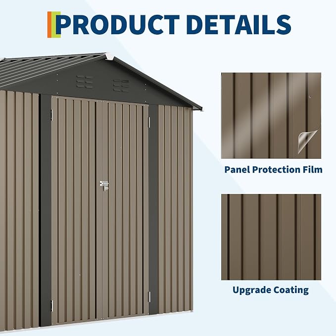 10 X 10 FT Outdoor Storage Shed,Metal Garden Sheds&Outdoor Storage, Lockable Gable Roof Garden Tool Shed, All-Weather Resistant Storage Unit for Bikes, Ladders, Patio Supplies & Garden Essentials - Image 8