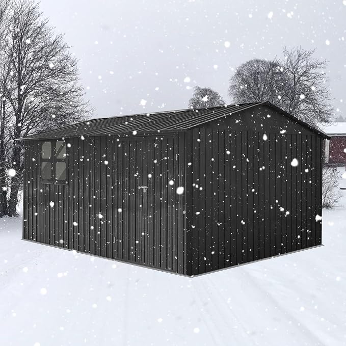 10x12 FT Outdoor Storage Shed, Large Metal Garden Shed with 4-pane Window, Outside Tool Shed with Lockable Hinged Doors & 4 Air Vents, Waterproof Storage Building for Backyard, Patio, Lawn, Black - Image 4