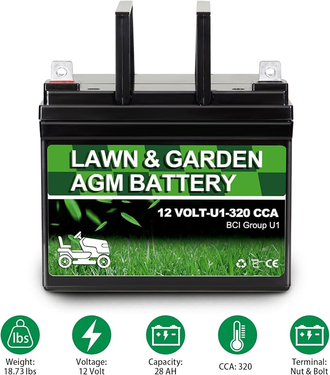 WEIZE Lawn Garden AGM Battery, 12V 320CCA BCI Group U1 SLA Starting Battery for Lawn, Tractors and Mowers, Compatible with John Deere, Toro, Cub Cadet, and Craftsman - Image 3