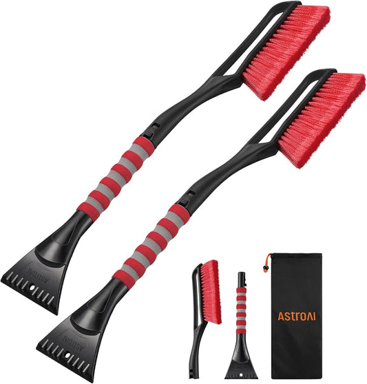 AstroAI 2 Pack 27" Snow Brush and Ice Scrapers for Car Windshield, Detachable Snow Scrapers with Ergonomic Foam Grip for Cars, Trucks, SUVs (Heavy Duty ABS, PVC Brush, Orange) by AstroAI