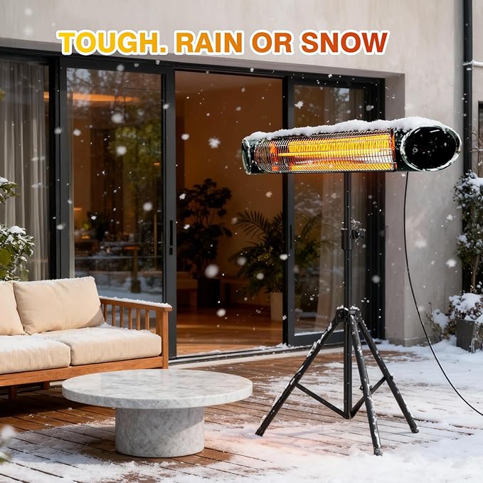 Outdoor Electric Heater, Infrared Patio Heater for Outdoor/Indoor Use, Wall Mounted/Freestanding Infrared Heater Outdoor, 1500W Electric Patio Heater with Tripod, MATT BLACK