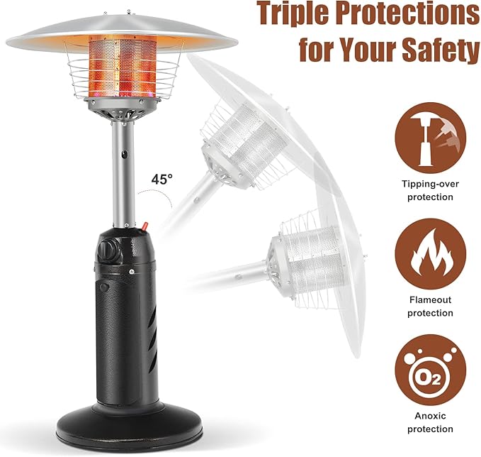 Giantex Outdoor Propane Patio Heater, 13,000 BTU Portable Tabletop Heater w/Weighted Base, Stainless Steel, Adjustable Thermostat, Electric Heater for Backyard, Garden, Commercial Restaurant, Black