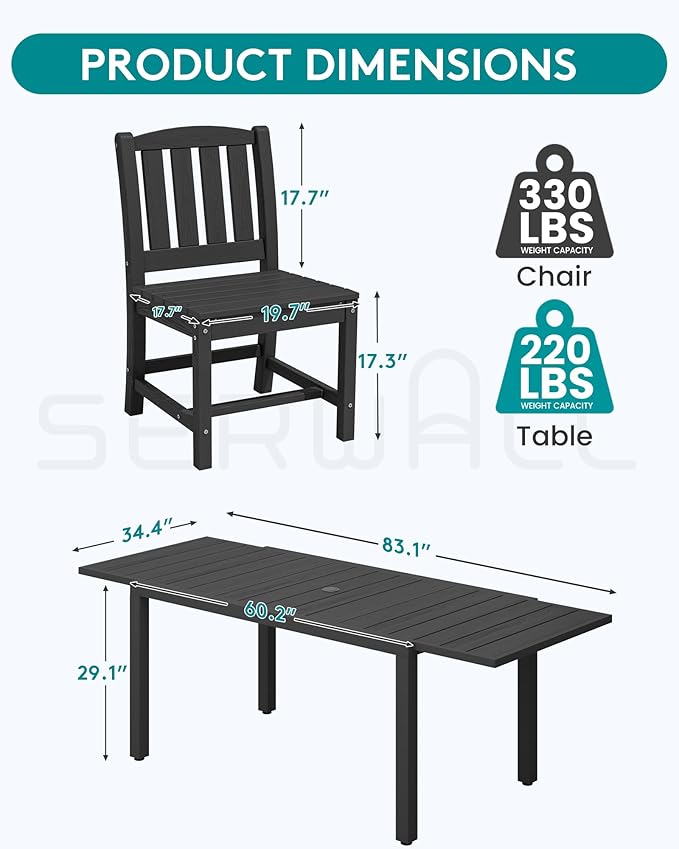 SERWALL Outdoor Dining Chairs Set of 4, All-Weather HDPE Patio Armless Chairs Suitable Outdoor Dining Table, Black - Image 6
