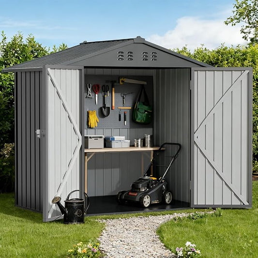 COMHOMA 6'x4' Shed Outdoor Storage Metal, Weatherproof Garden Utility Tool House with Lockable Doors & Adjustable Shelving, Ventilated Backyard Workshop,Grey by ComHoma
