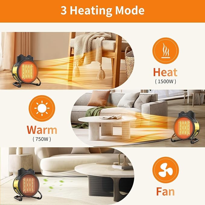 Outdoor Heaters for Patio, Outdoor Heater with Overheat Protection, 3S Fast Heating Portable 1500W Electric Garage Heater, Portable Patio Heaters for Space, Greenhouse