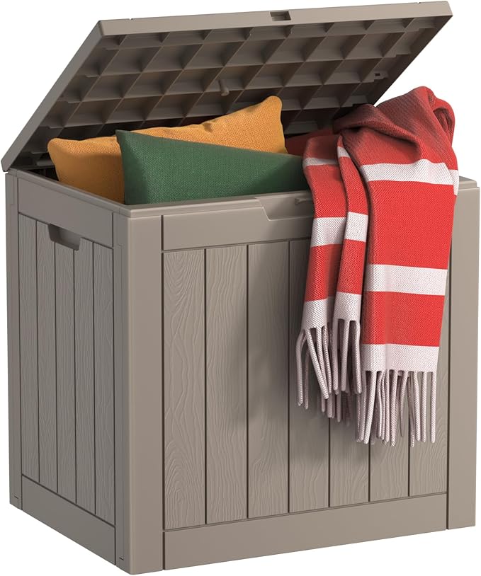 EasyUp Outdoor Storage Box, Waterproof Resin Deck Box, Reinforced Stability UV-Resistant for Patio, Garden and Poolside (Gray, 35 Gallons) by EASYUP