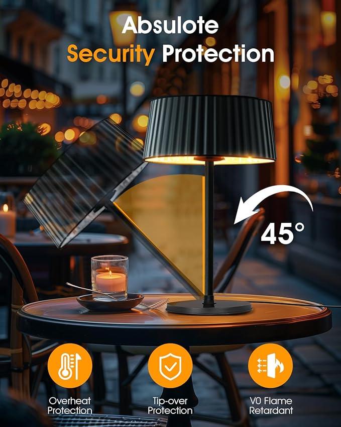 Electric Outdoor Heater for Patio, 1500W Infrared Heater for Indoor & Outdoor, IP55 Waterproof, Fast Heating, Tip-Over Protection, Perfect for Garden, Balcony, Garage (black, tabletop)