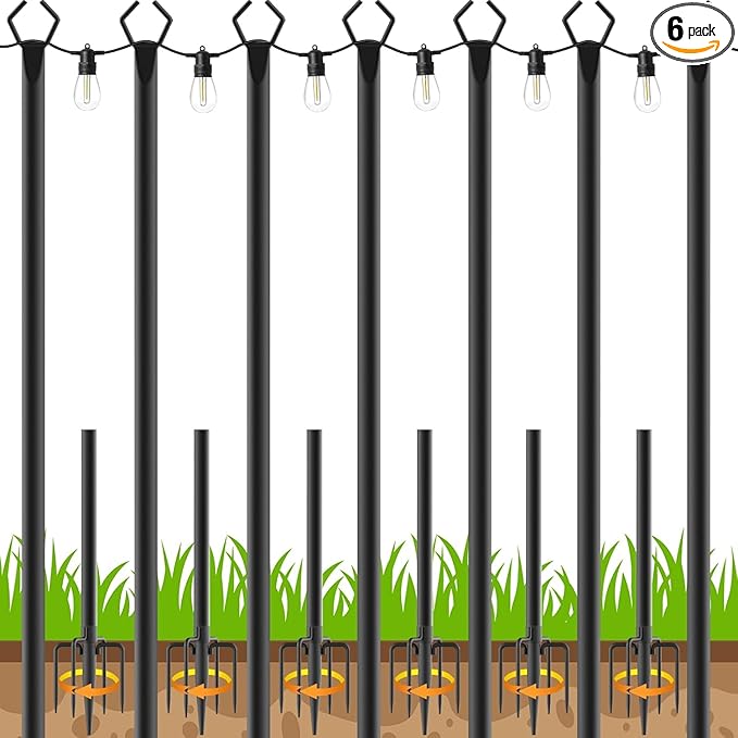 7 Pack String Light Poles,Poles for Outdoor String lights10 Ft Metal Poles with Fork for Outdoor String Lights,Outdoor Light Poles with Fork,Patio,Deck,Backyard