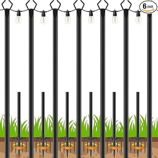 7 Pack String Light Poles,Poles for Outdoor String lights10 Ft Metal Poles with Fork for Outdoor String Lights,Outdoor Light Poles with Fork,Patio,Deck,Backyard