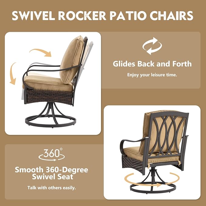 EROMMY Patio Swivel Chairs Set of 4, Outdoor Swivel Chairs with Cushion, Patio Dining Chairs for Garden, Patio, Backyard and Balcony, Khaki - Image 6