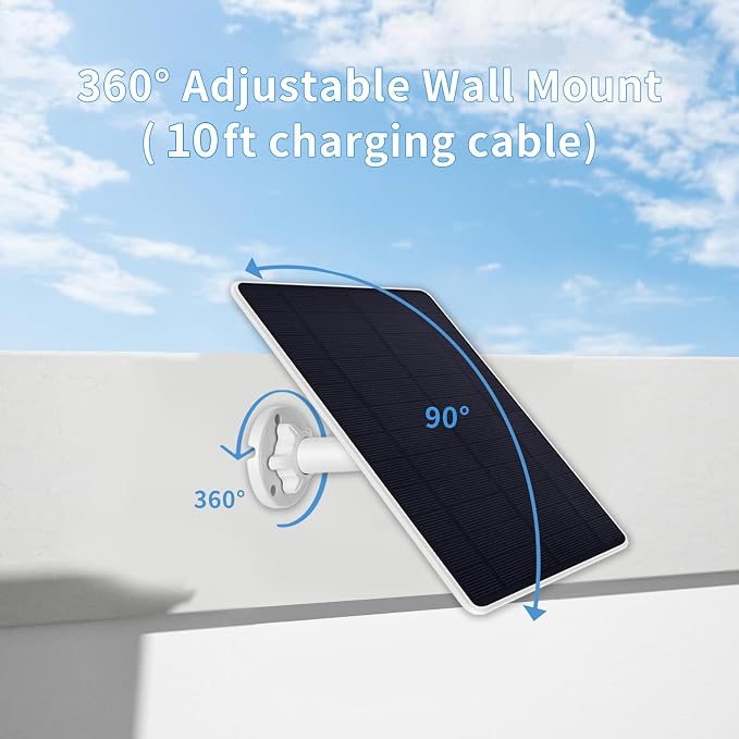 Solar Panel Charger for Arlo Essential 2K Outdoor(2nd Gen)/Essential XL Camera(2nd Gen)/Essential Spotlight, USB C and Micro USB Plug, 9.8ft Cable, Weatherproof (1Pack) - Image 3