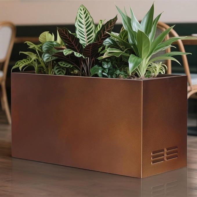 Worth Metal Planter Box with Insert Plate & Drain Holes, Indoor or Outdoor Use, No Assembly Required, 30" x 11" x 13", 14.3 Gallons, Matte Bronze