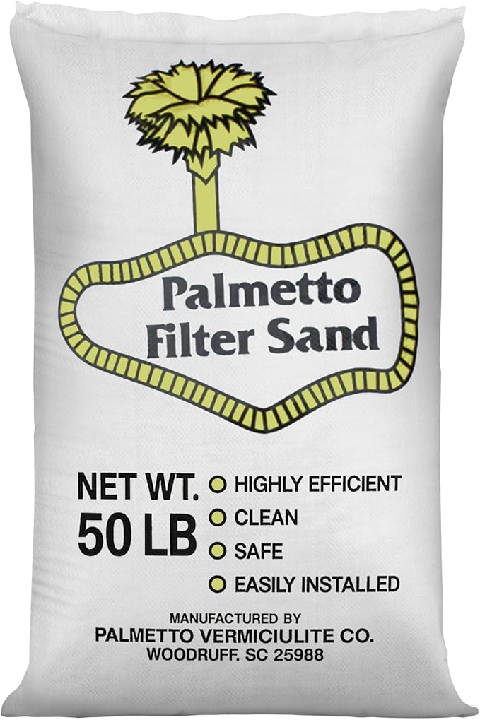 Swimming Pool Filter Sand for Above Ground and Inground Pools, Natural Silica, 50 Lb Bag - Residential and Commercial Pool System Accessories - Supplies for Cleaning and Maintenance by PalmettoVermiculite