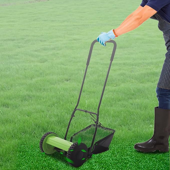 12-Inch Manual Lawn Mower, Adjustable Heights & Efficient Grass Catcher with Collection Bag Push Reel Lawn Mower Push Lawn Sweeper for Garden Yard Park (12-Inch Sweeper) - Image 3