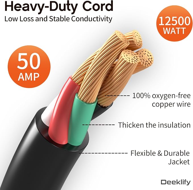 25FT 50 Amp Generator Cord, NEMA 14-50P/SS2-50R Heavy-Duty 4 Conductors Cable, Pure Copper STW RV Extension Cord, Female Plug with Twist Lock, Suitable for RV or Camper, ETL Listed - Image 4