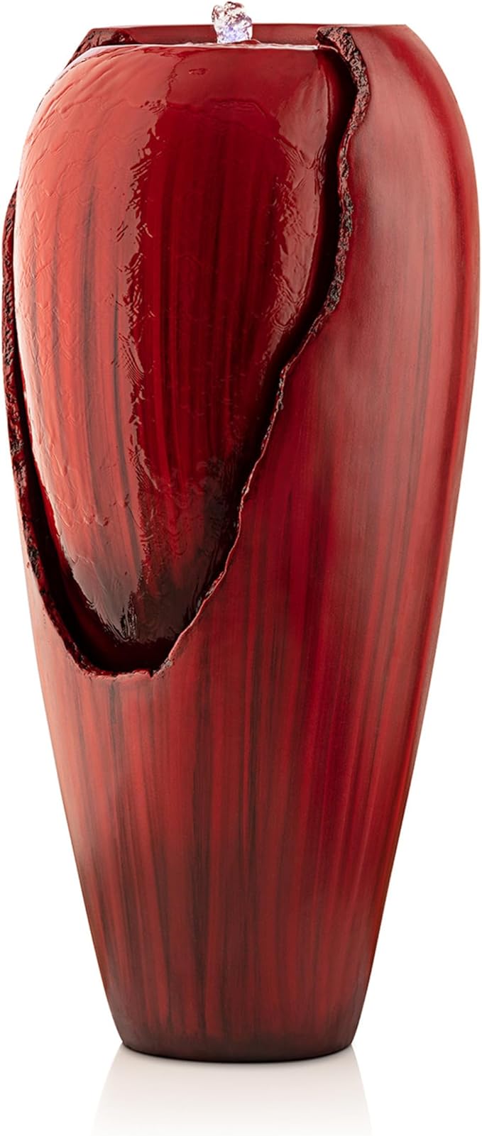 Alpine Corporation DIG100XS-RD | 33"H Outdoor Vintage Cascading Antique Jar Water Fountain with LED Lights — Garden, Patio & Yard Décor — Red Finish
